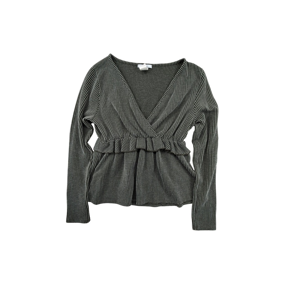 Peplum indie sleeze, whimsigoth Army olive green ribbed V neck top sz Med